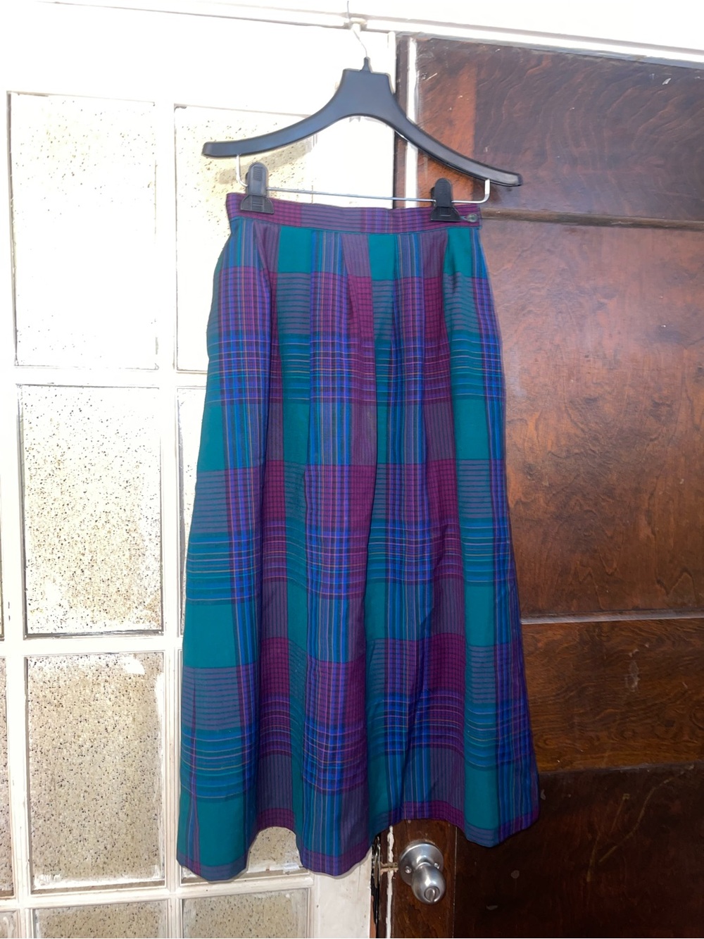 Vintage Pendleton Pure Virgin Wool Teal and Purple Plaid Midi Skirt